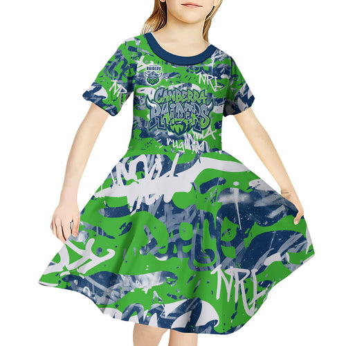 Canberra Raiders Rugby Kid Short Sleeve Dress Graffiti Typography Urban Camo Abstract Street Style