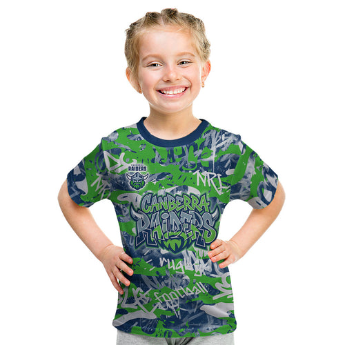 Canberra Raiders Rugby Kid T Shirt Graffiti Typography Urban Camo Abstract Street Style