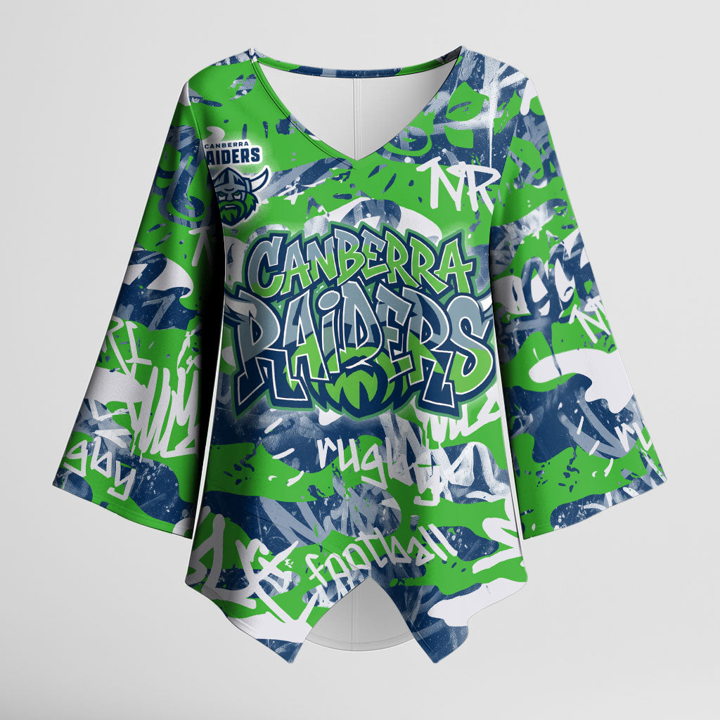 Canberra Raiders Rugby Kimono Sleeve Blouse Graffiti Typography Urban Camo Abstract Street Style