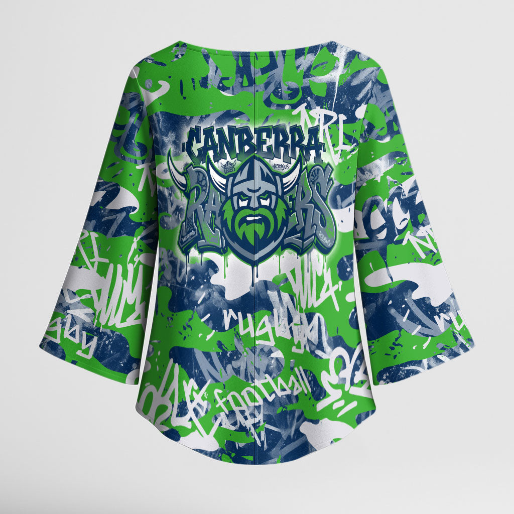 Canberra Raiders Rugby Kimono Sleeve Blouse Graffiti Typography Urban Camo Abstract Street Style