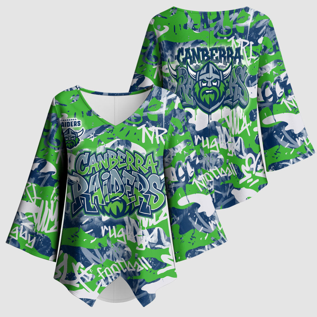 Canberra Raiders Rugby Kimono Sleeve Blouse Graffiti Typography Urban Camo Abstract Street Style