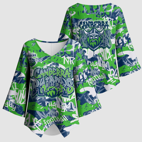 Canberra Raiders Rugby Kimono Sleeve Blouse Graffiti Typography Urban Camo Abstract Street Style