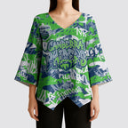 Canberra Raiders Rugby Kimono Sleeve Blouse Graffiti Typography Urban Camo Abstract Street Style