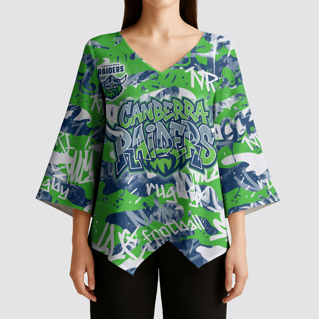 Canberra Raiders Rugby Kimono Sleeve Blouse Graffiti Typography Urban Camo Abstract Street Style