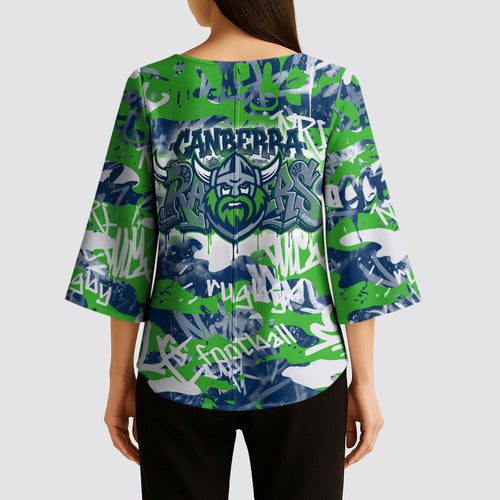 Canberra Raiders Rugby Kimono Sleeve Blouse Graffiti Typography Urban Camo Abstract Street Style