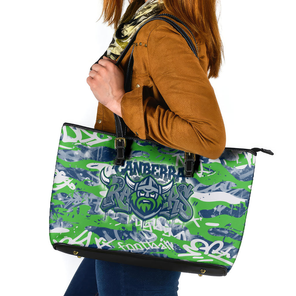 Canberra Raiders Rugby Leather Tote Bag Graffiti Typography Urban Camo Abstract Street Style