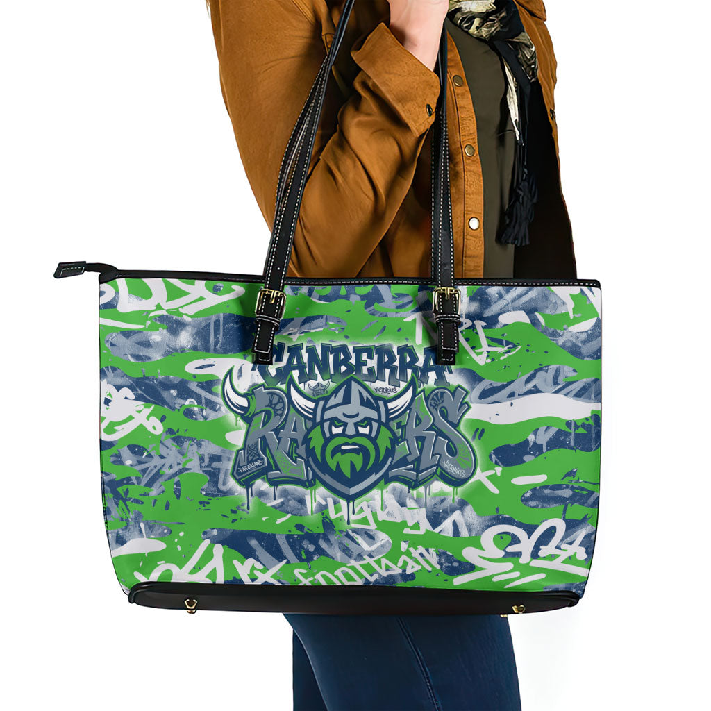 Canberra Raiders Rugby Leather Tote Bag Graffiti Typography Urban Camo Abstract Street Style