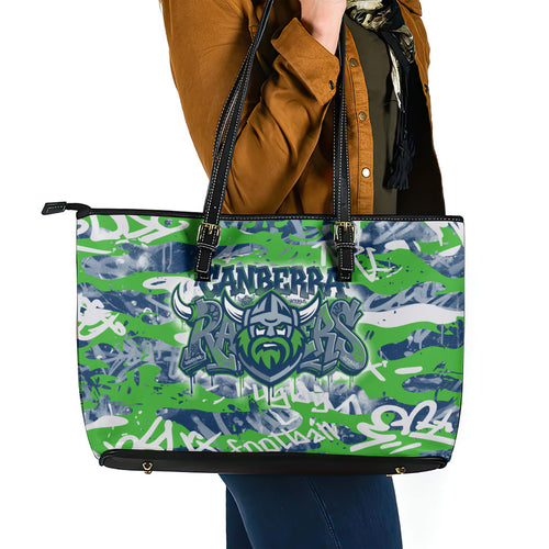 Canberra Raiders Rugby Leather Tote Bag Graffiti Typography Urban Camo Abstract Street Style