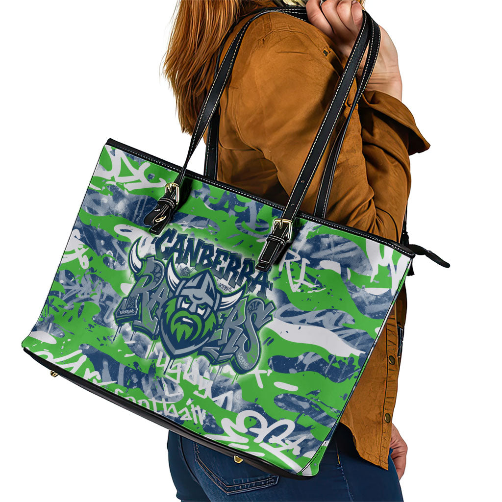 Canberra Raiders Rugby Leather Tote Bag Graffiti Typography Urban Camo Abstract Street Style