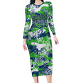 Canberra Raiders Rugby Long Sleeve Bodycon Dress Graffiti Typography Urban Camo Abstract Street Style