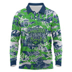 Canberra Raiders Rugby Long Sleeve Polo Shirt Graffiti Typography Urban Camo Abstract Street Style