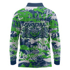 Canberra Raiders Rugby Long Sleeve Polo Shirt Graffiti Typography Urban Camo Abstract Street Style