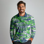 Canberra Raiders Rugby Long Sleeve Polo Shirt Graffiti Typography Urban Camo Abstract Street Style