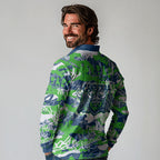 Canberra Raiders Rugby Long Sleeve Polo Shirt Graffiti Typography Urban Camo Abstract Street Style
