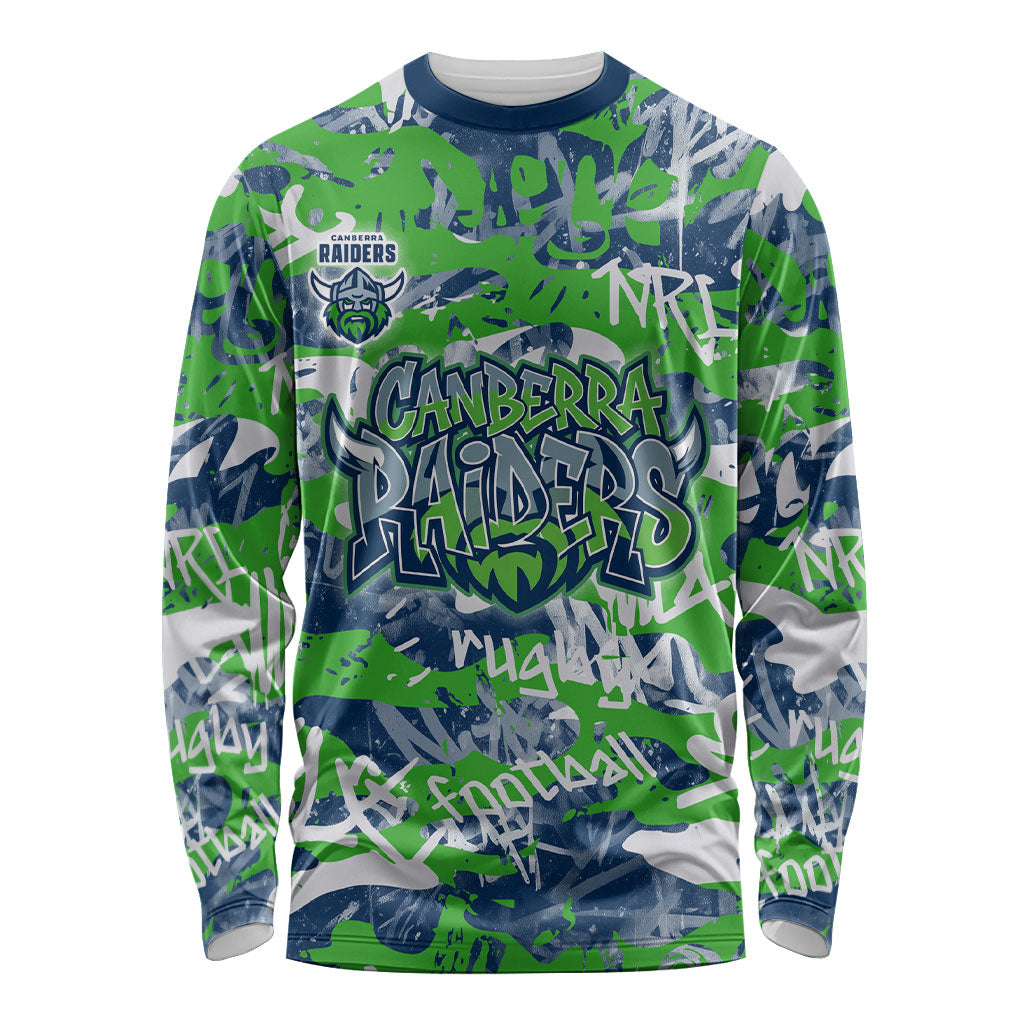 Canberra Raiders Rugby Long Sleeve Shirt Graffiti Typography Urban Camo Abstract Street Style