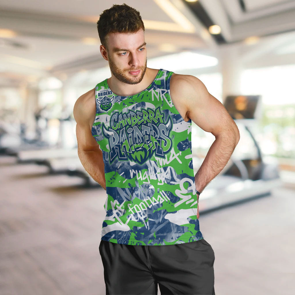 Canberra Raiders Rugby Men Tank Top Graffiti Typography Urban Camo Abstract Street Style