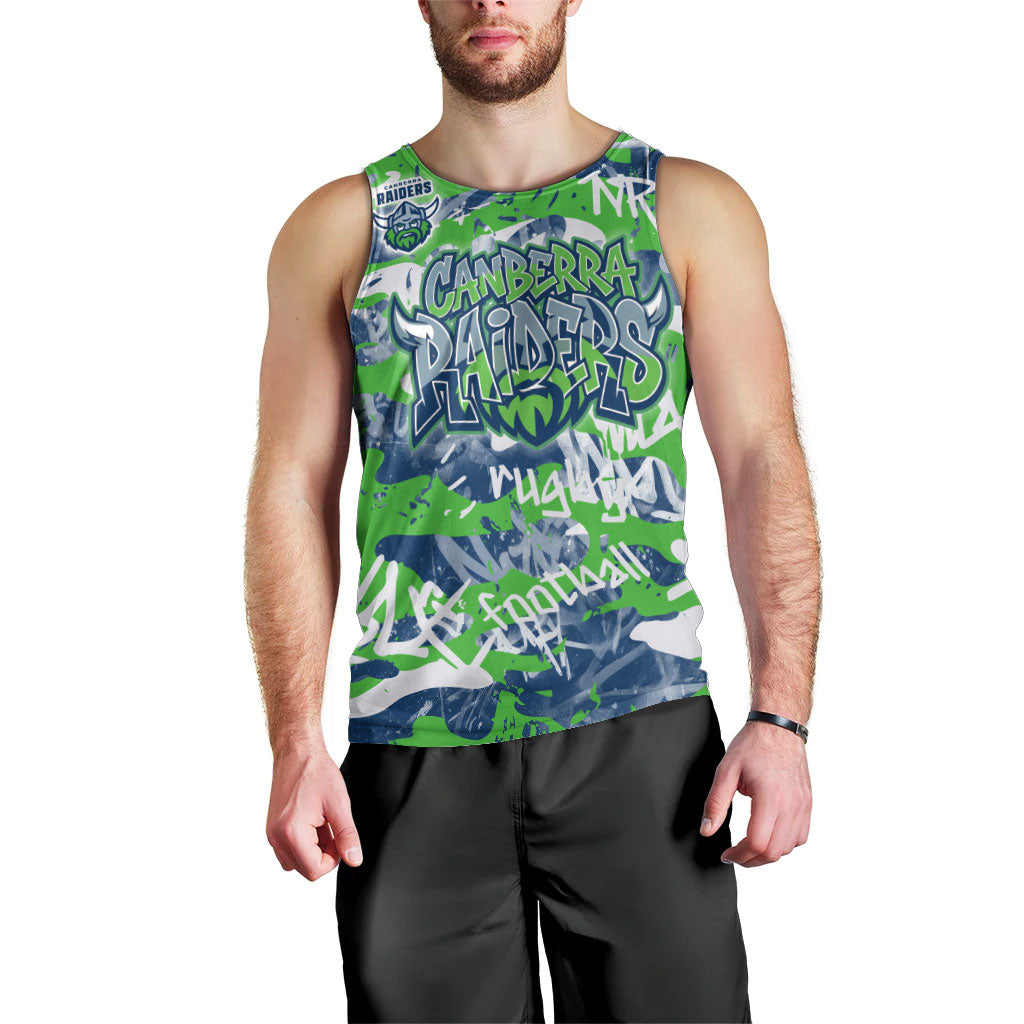 Canberra Raiders Rugby Men Tank Top Graffiti Typography Urban Camo Abstract Street Style