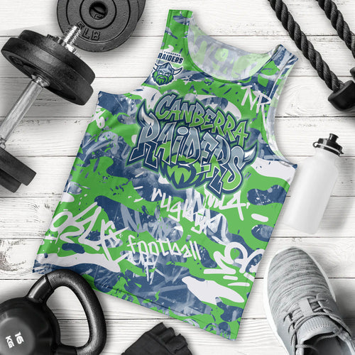 Canberra Raiders Rugby Men Tank Top Graffiti Typography Urban Camo Abstract Street Style
