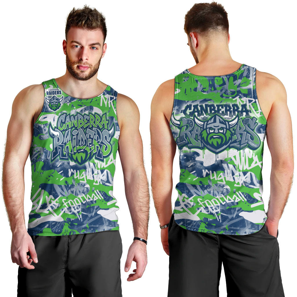 Canberra Raiders Rugby Men Tank Top Graffiti Typography Urban Camo Abstract Street Style