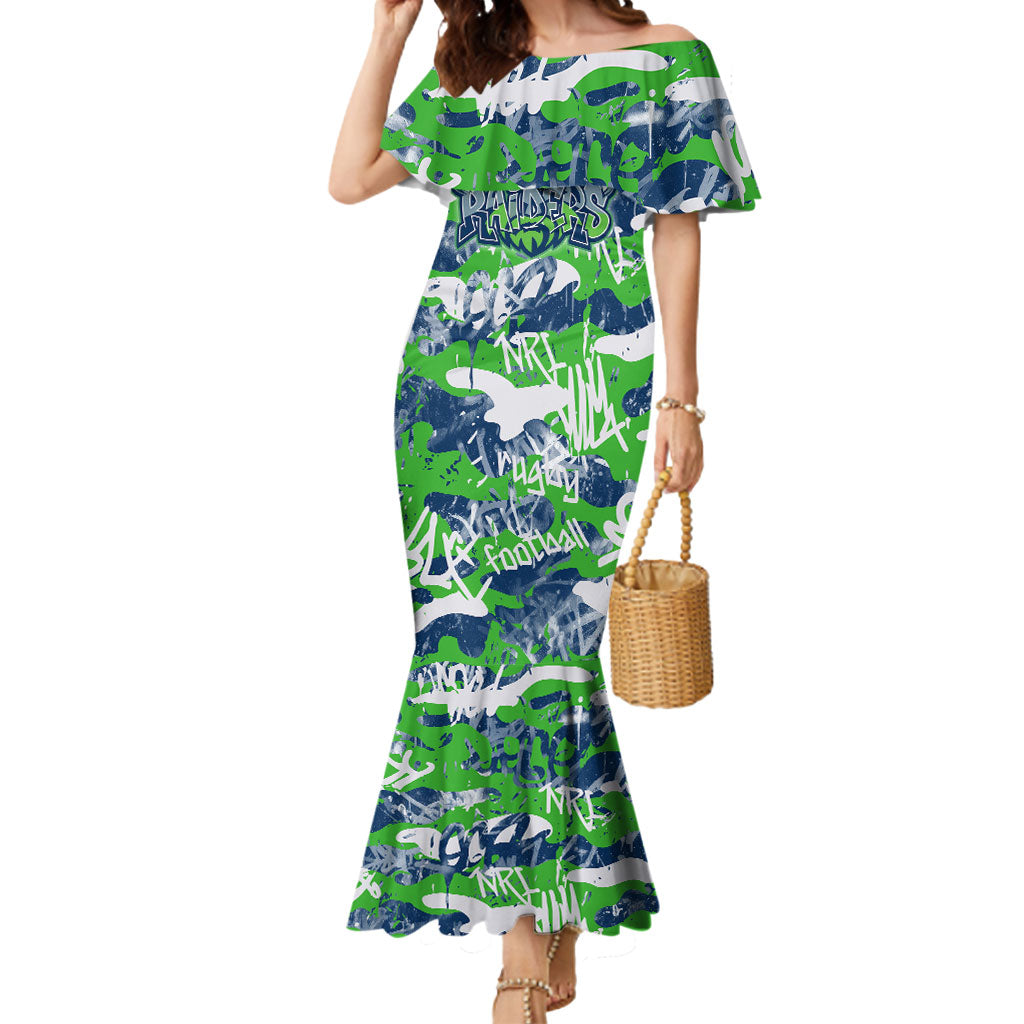 Canberra Raiders Rugby Mermaid Dress Graffiti Typography Urban Camo Abstract Street Style