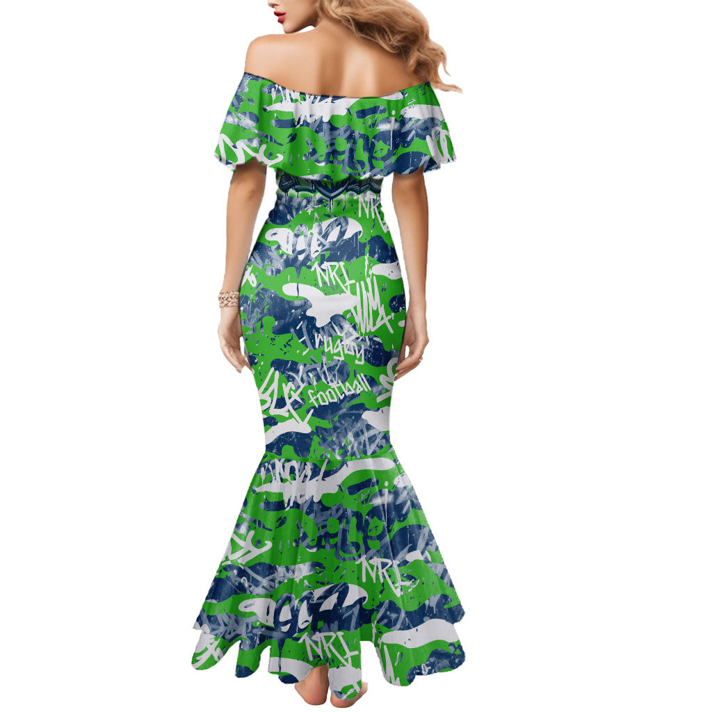 Canberra Raiders Rugby Mermaid Dress Graffiti Typography Urban Camo Abstract Street Style