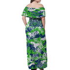 Canberra Raiders Rugby Off Shoulder Maxi Dress Graffiti Typography Urban Camo Abstract Street Style