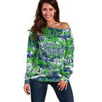 Canberra Raiders Rugby Off Shoulder Sweater Graffiti Typography Urban Camo Abstract Street Style