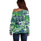 Canberra Raiders Rugby Off Shoulder Sweater Graffiti Typography Urban Camo Abstract Street Style