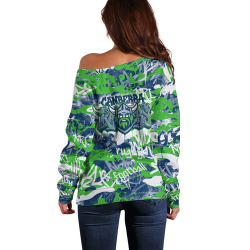 Canberra Raiders Rugby Off Shoulder Sweater Graffiti Typography Urban Camo Abstract Street Style