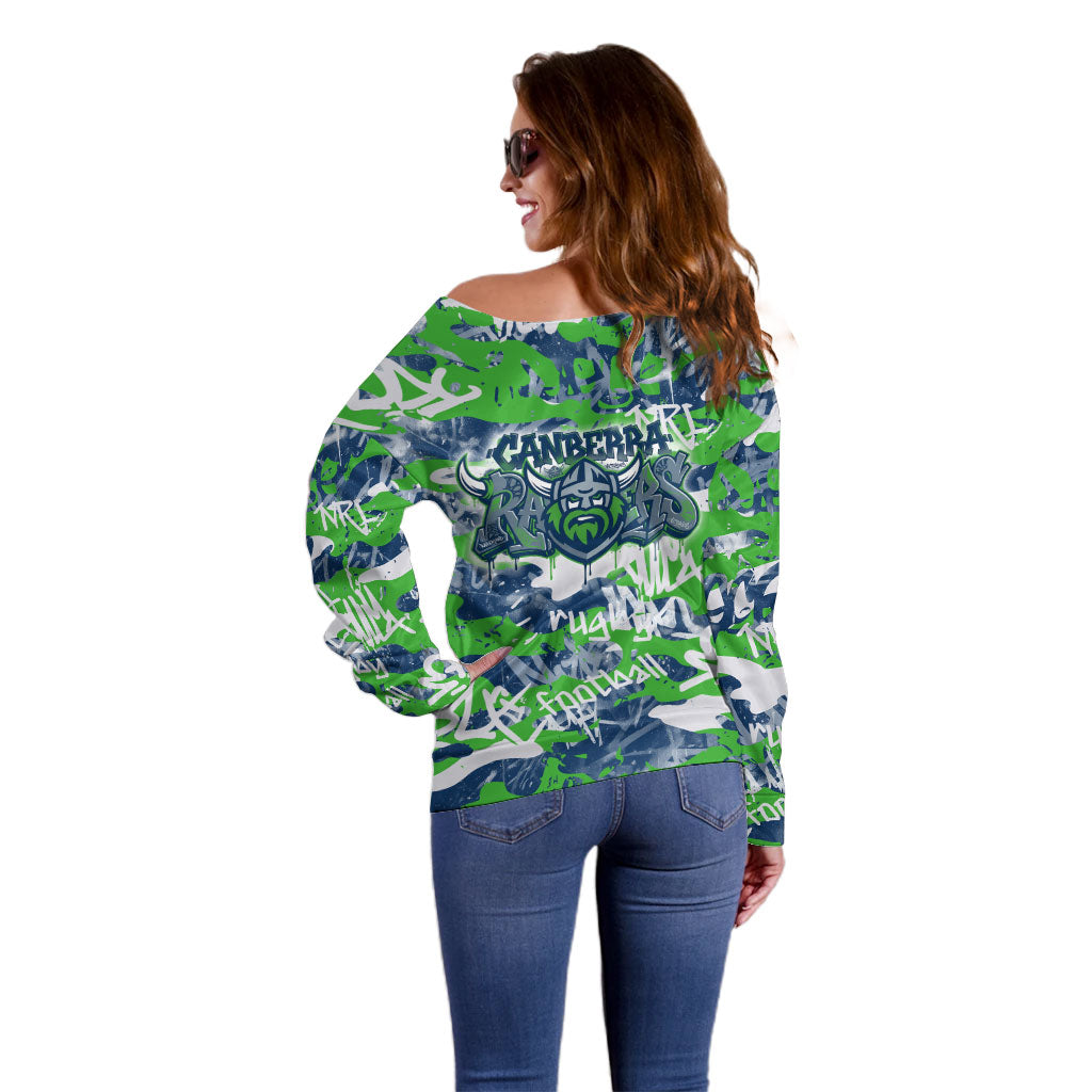 Canberra Raiders Rugby Off Shoulder Sweater Graffiti Typography Urban Camo Abstract Street Style