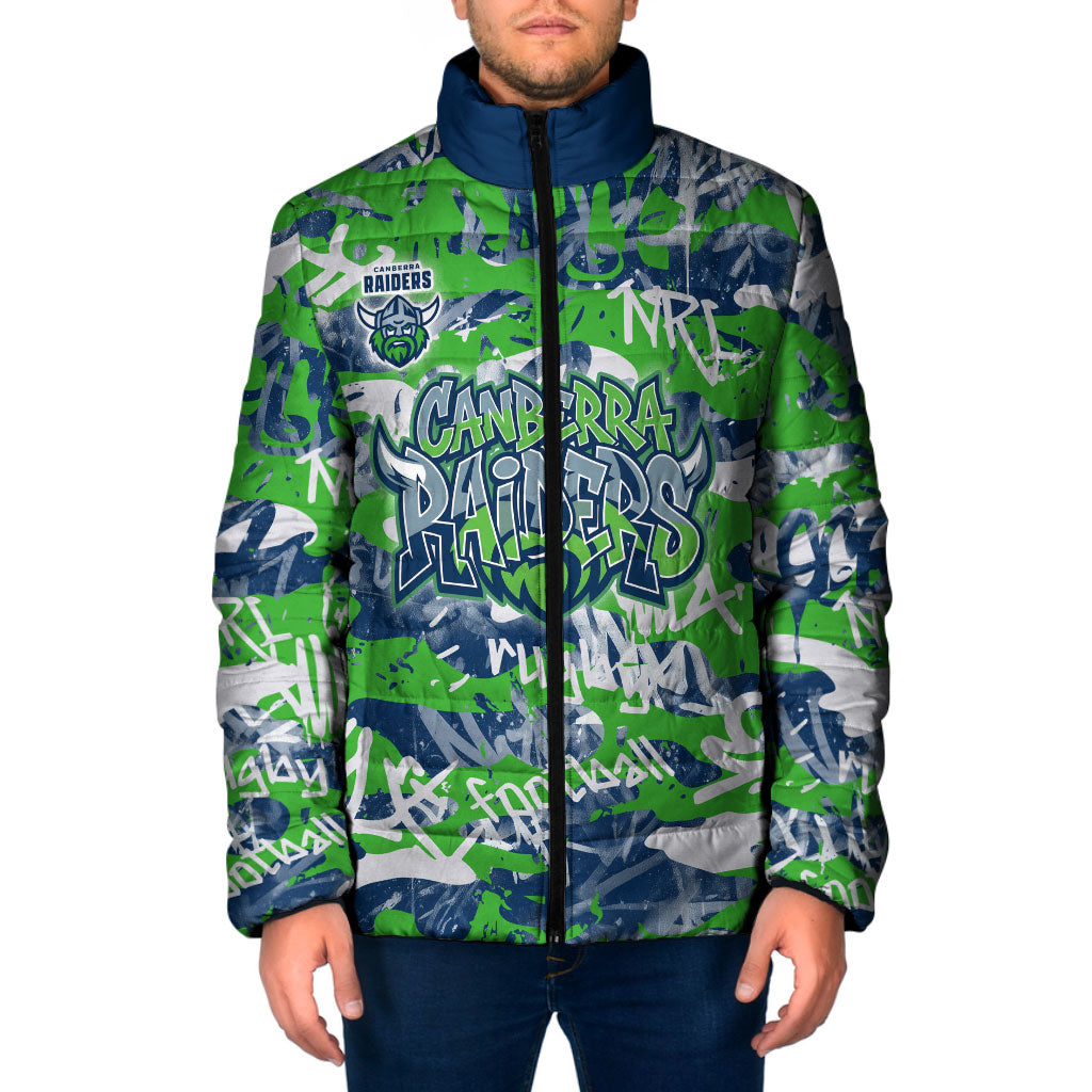Canberra Raiders Rugby Padded Jacket Graffiti Typography Urban Camo Abstract Street Style
