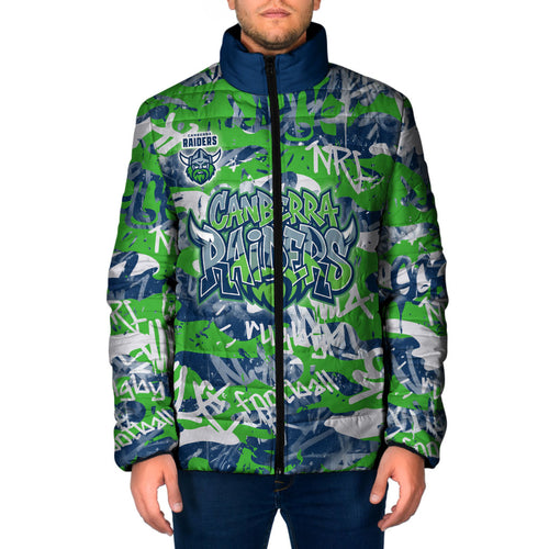 Canberra Raiders Rugby Padded Jacket Graffiti Typography Urban Camo Abstract Street Style