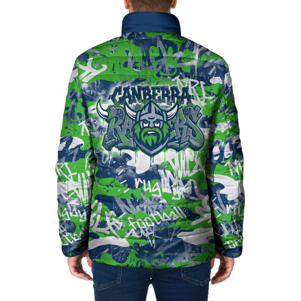 Canberra Raiders Rugby Padded Jacket Graffiti Typography Urban Camo Abstract Street Style