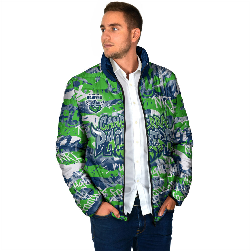 Canberra Raiders Rugby Padded Jacket Graffiti Typography Urban Camo Abstract Street Style