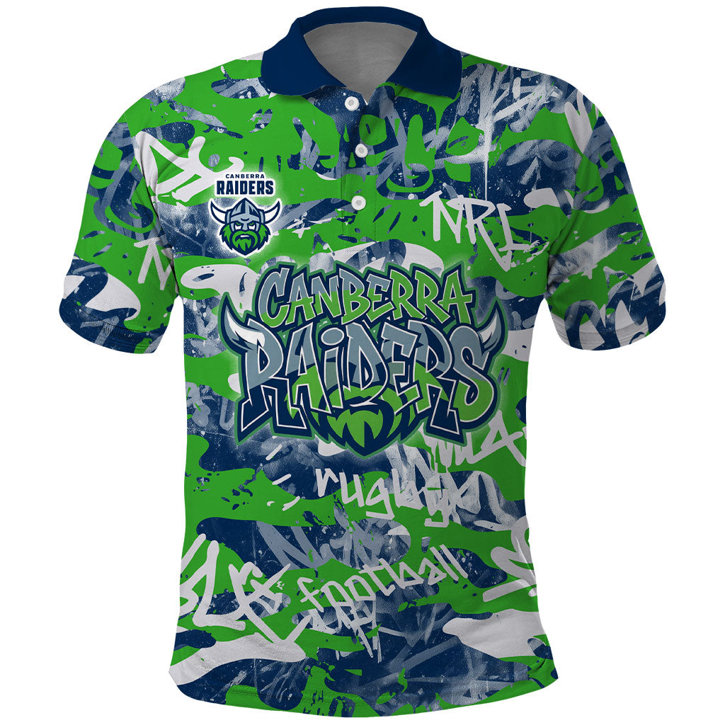 Canberra Raiders Rugby Polo Shirt Graffiti Typography Urban Camo Abstract Street Style