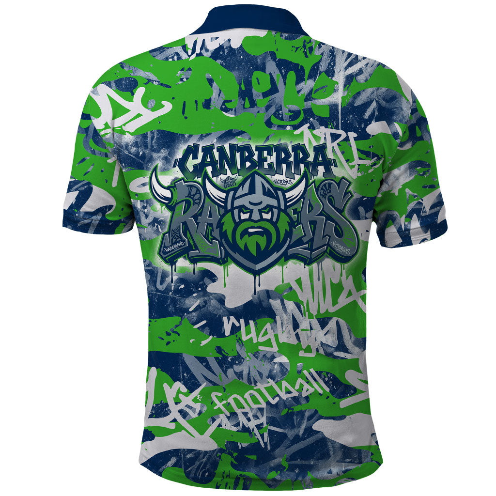 Canberra Raiders Rugby Polo Shirt Graffiti Typography Urban Camo Abstract Street Style