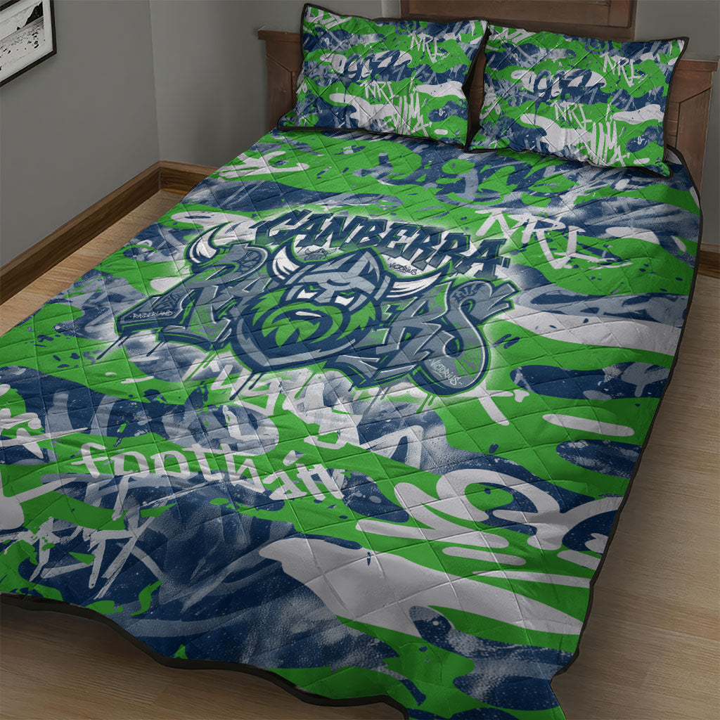 Canberra Raiders Rugby Quilt Bed Set Graffiti Typography Urban Camo Abstract Street Style