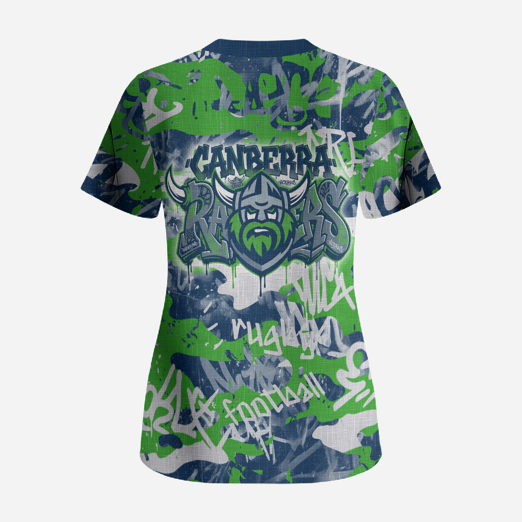 Canberra Raiders Rugby Scrub Top Graffiti Typography Urban Camo Abstract Street Style