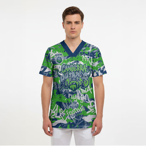 Canberra Raiders Rugby Scrub Top Graffiti Typography Urban Camo Abstract Street Style