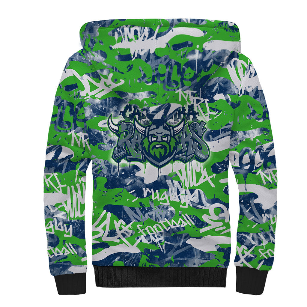 Canberra Raiders Rugby Sherpa Hoodie Graffiti Typography Urban Camo Abstract Street Style