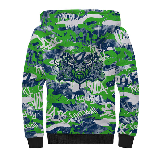 Canberra Raiders Rugby Sherpa Hoodie Graffiti Typography Urban Camo Abstract Street Style