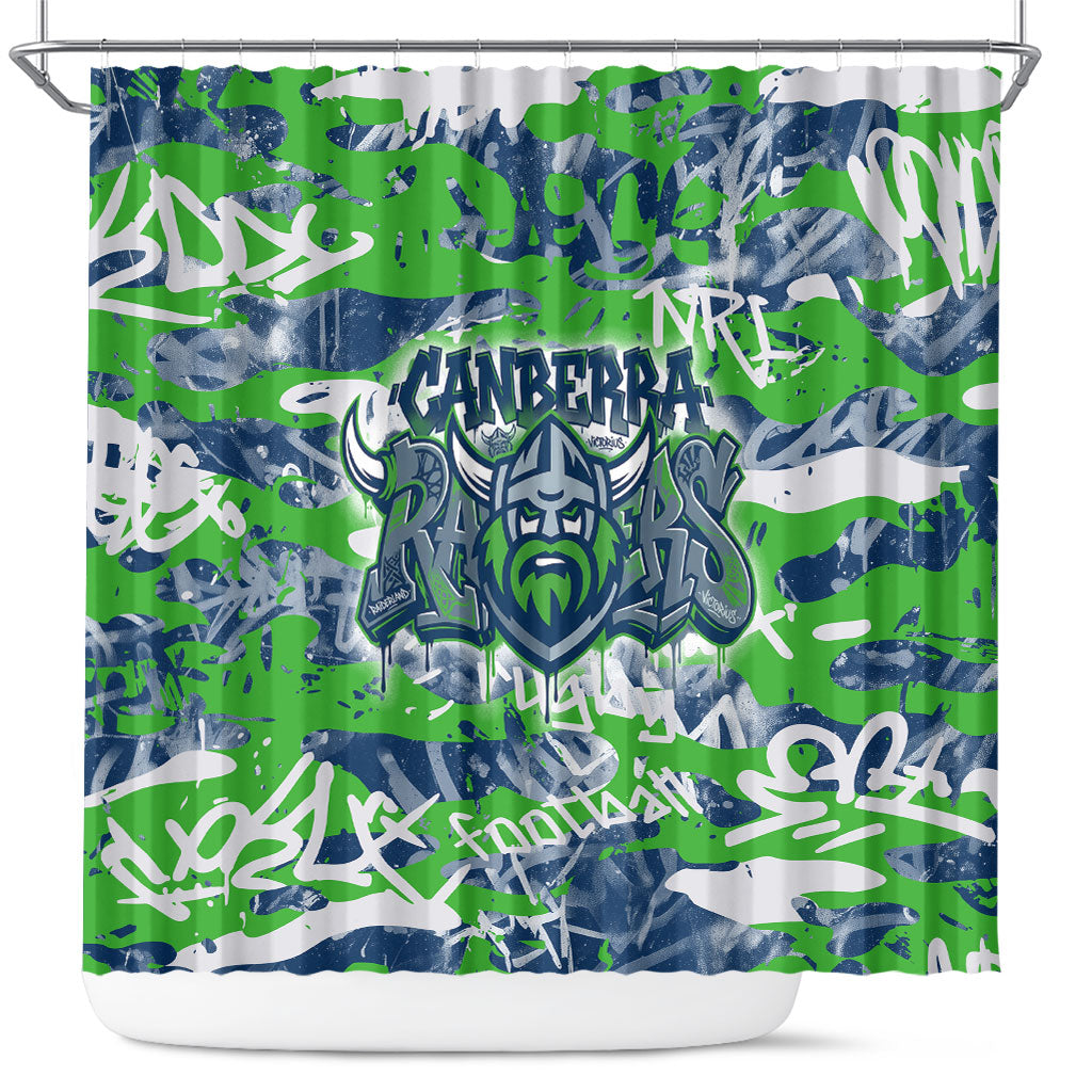 Canberra Raiders Rugby Shower Curtain Graffiti Typography Urban Camo Abstract Street Style