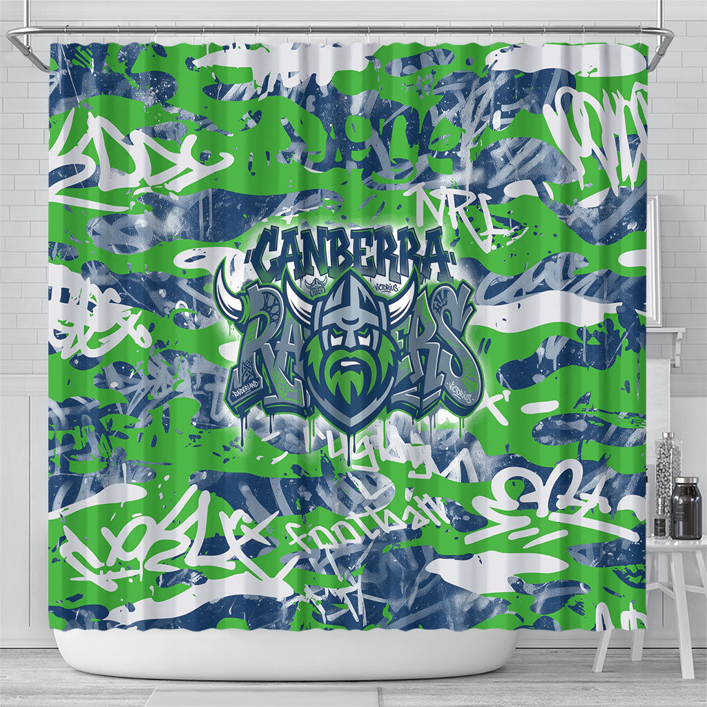 Canberra Raiders Rugby Shower Curtain Graffiti Typography Urban Camo Abstract Street Style