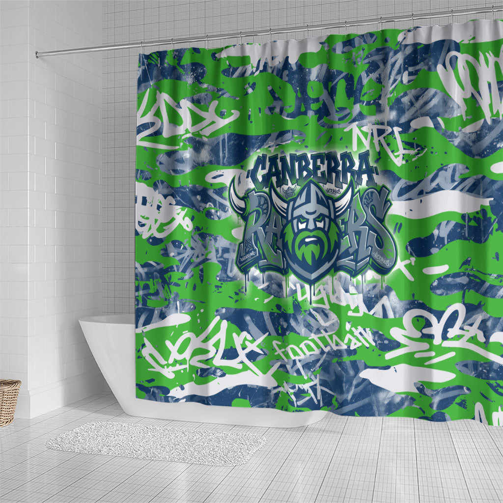 Canberra Raiders Rugby Shower Curtain Graffiti Typography Urban Camo Abstract Street Style