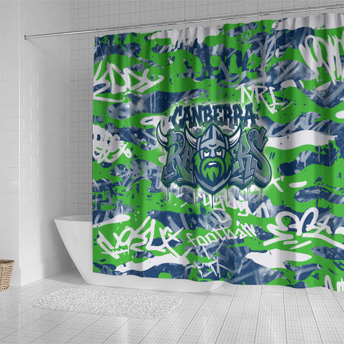 Canberra Raiders Rugby Shower Curtain Graffiti Typography Urban Camo Abstract Street Style