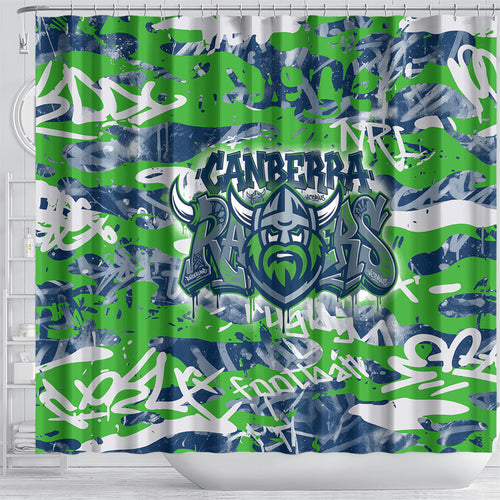 Canberra Raiders Rugby Shower Curtain Graffiti Typography Urban Camo Abstract Street Style
