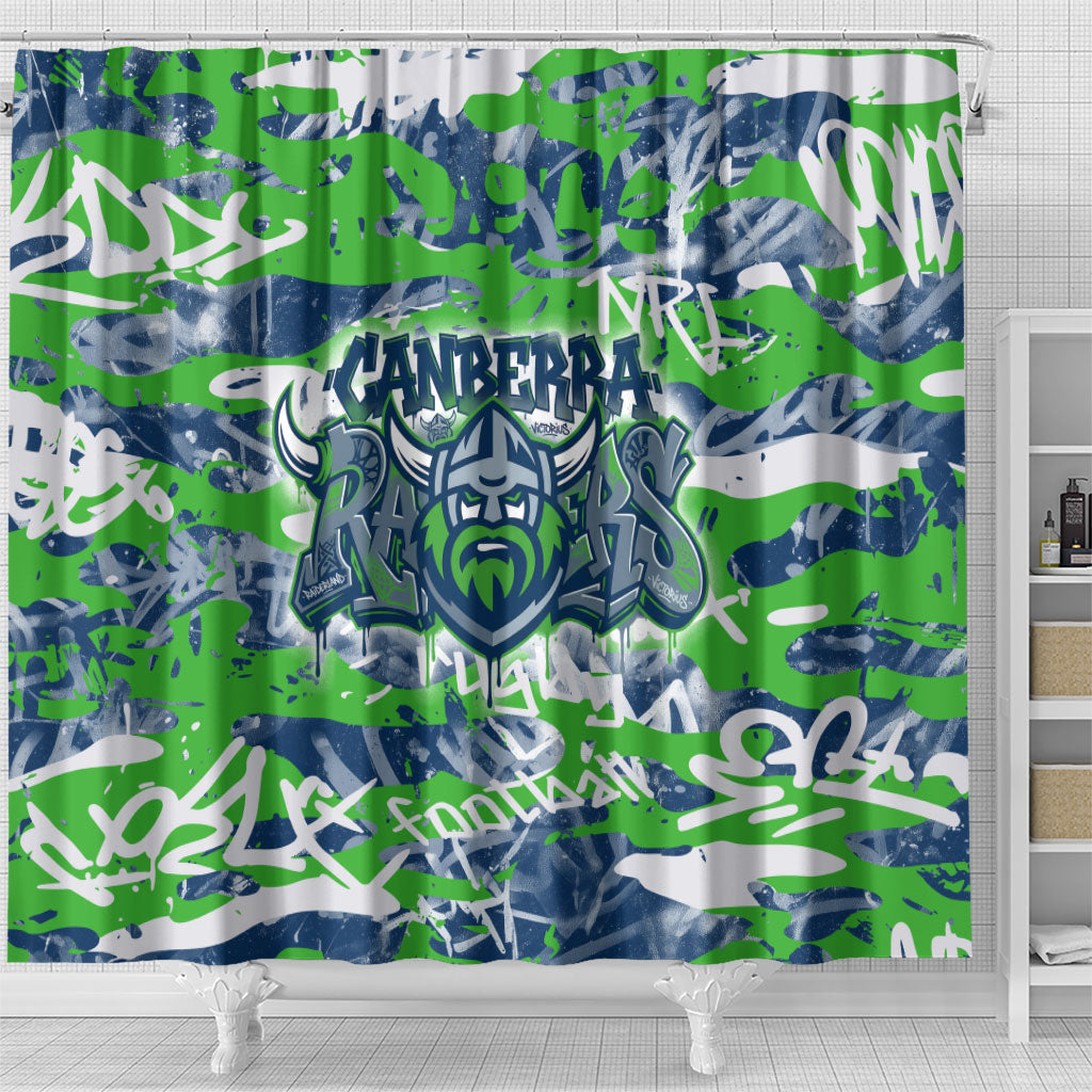Canberra Raiders Rugby Shower Curtain Graffiti Typography Urban Camo Abstract Street Style