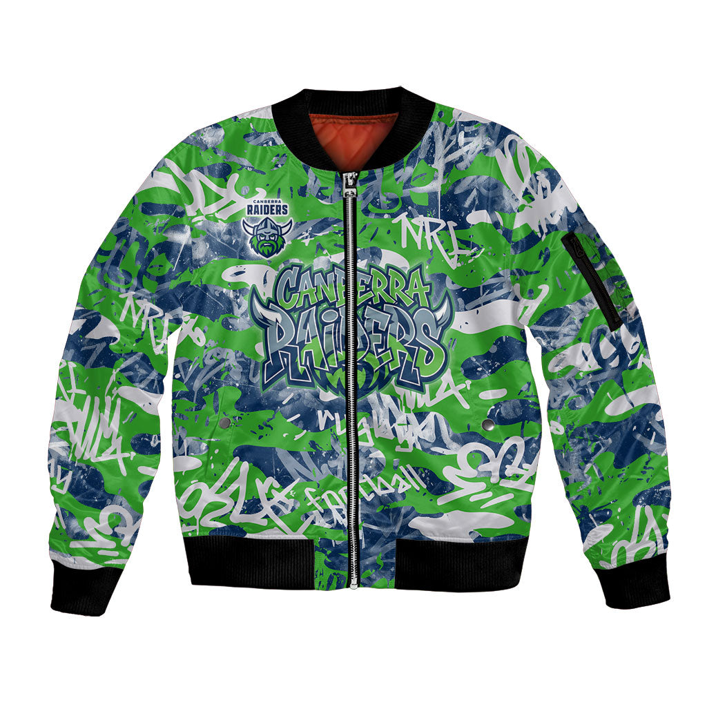 Canberra Raiders Rugby Sleeve Zip Bomber Jacket Graffiti Typography Urban Camo Abstract Street Style