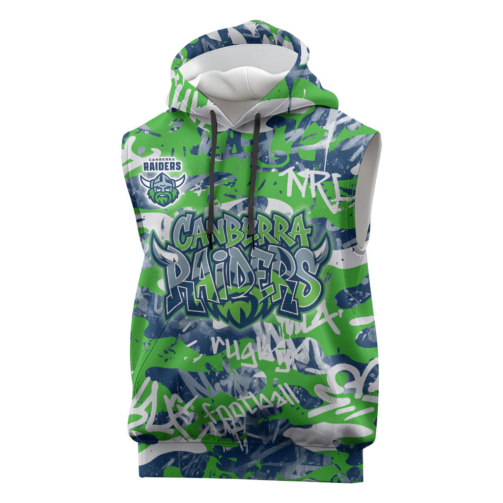 Canberra Raiders Rugby Sleeveless Hoodie Graffiti Typography Urban Camo Abstract Street Style