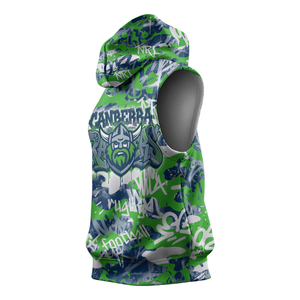 Canberra Raiders Rugby Sleeveless Hoodie Graffiti Typography Urban Camo Abstract Street Style